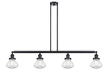 214-BK-G322 4-Light 51.375" Matte Black Island Light - Clear Olean Glass - LED Bulb - Dimmensions: 51.375 x 6.375 x 8.75<br>Minimum Height : 21.875<br>Maximum Height : 45.875 - Sloped Ceiling Compatible: Yes