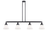 214-BK-G41 4-Light 52.375" Matte Black Island Light - Matte White Cased Large Cone Glass - LED Bulb - Dimmensions: 52.375 x 7.75 x 10<br>Minimum Height : 20.25<br>Maximum Height : 44.25 - Sloped Ceiling Compatible: Yes