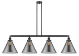 214-BK-G43-L 4-Light 56" Matte Black Island Light - Plated Smoke Cone 12" Glass - LED Bulb - Dimmensions: 56 x 12 x 14<br>Minimum Height : 24.25<br>Maximum Height : 48.25 - Sloped Ceiling Compatible: Yes