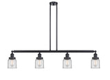 214-BK-G52 4-Light 49.625" Matte Black Island Light - Clear Small Bell Glass - LED Bulb - Dimmensions: 49.625 x 5 x 10<br>Minimum Height : 20<br>Maximum Height : 44 - Sloped Ceiling Compatible: Yes