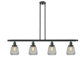 214-OB-G142 4-Light 50.875" Oil Rubbed Bronze Island Light - Clear Chatham Glass - LED Bulb - Dimmensions: 50.875 x 6.25 x 10<br>Minimum Height : 21<br>Maximum Height : 45 - Sloped Ceiling Compatible: Yes