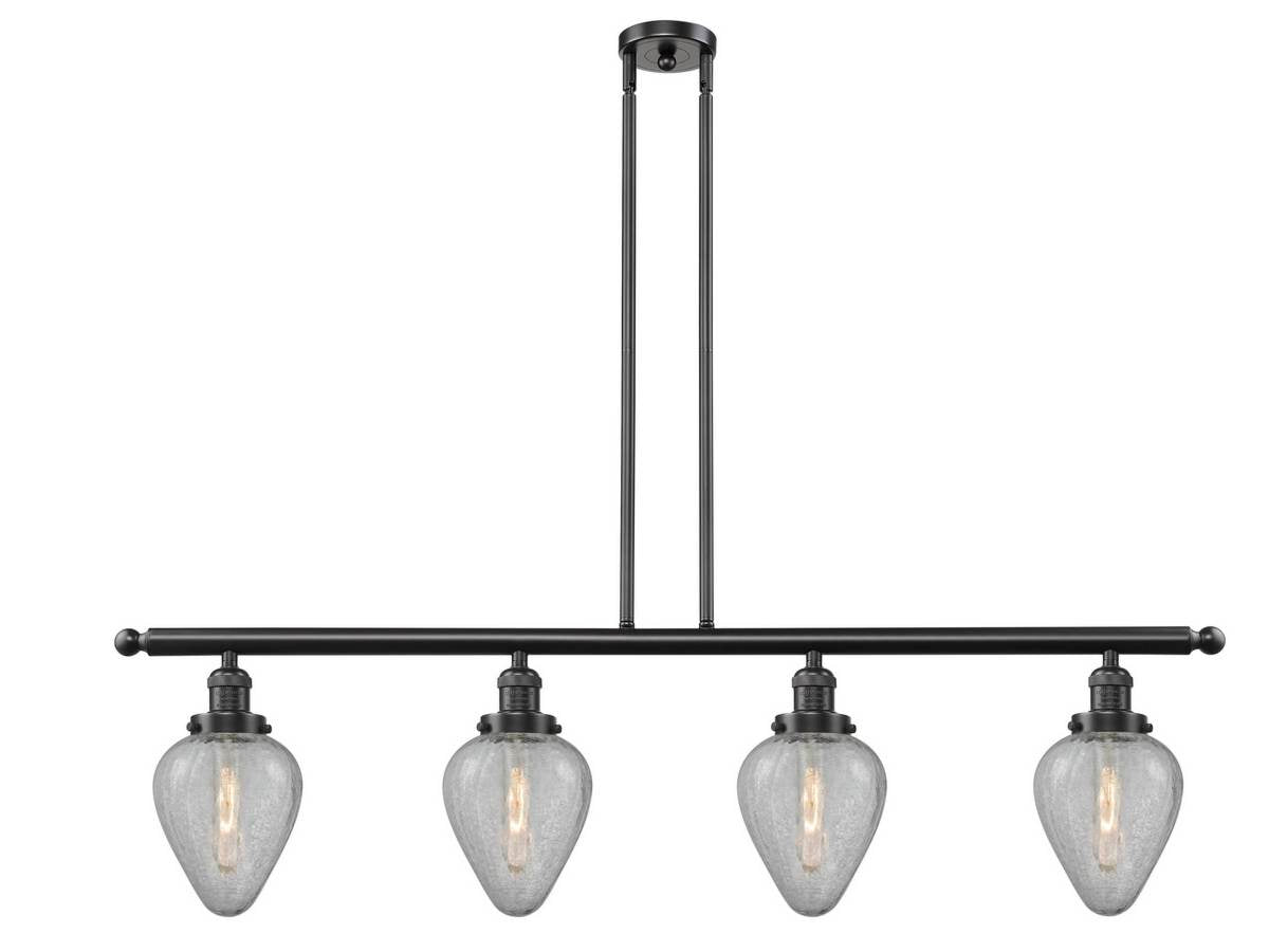 214-OB-G165 4-Light 51.625" Oil Rubbed Bronze Island Light - Clear Crackle Geneseo Glass - LED Bulb - Dimmensions: 51.625 x 7 x 10<br>Minimum Height : 23<br>Maximum Height : 47 - Sloped Ceiling Compatible: Yes