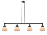 214-OB-G171 4-Light 51.375" Oil Rubbed Bronze Island Light - Matte White Cased Fulton Glass - LED Bulb - Dimmensions: 51.375 x 6.75 x 10<br>Minimum Height : 19.5<br>Maximum Height : 43.5 - Sloped Ceiling Compatible: Yes