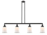 214-OB-G181 4-Light 50.625" Oil Rubbed Bronze Island Light - Matte White Canton Glass - LED Bulb - Dimmensions: 50.625 x 6 x 11<br>Minimum Height : 21.5<br>Maximum Height : 45.5 - Sloped Ceiling Compatible: Yes