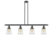 214-OB-G182 4-Light 50.625" Oil Rubbed Bronze Island Light - Clear Canton Glass - LED Bulb - Dimmensions: 50.625 x 6 x 11<br>Minimum Height : 21.5<br>Maximum Height : 45.5 - Sloped Ceiling Compatible: Yes