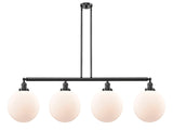 214-OB-G201-12 4-Light 56" Oil Rubbed Bronze Island Light - Matte White Cased Beacon Glass - LED Bulb - Dimmensions: 56 x 12 x 16<br>Minimum Height : 26<br>Maximum Height : 50 - Sloped Ceiling Compatible: Yes