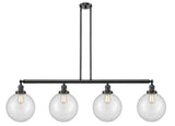 214-OB-G202-10 4-Light 54" Oil Rubbed Bronze Island Light - Clear Beacon Glass - LED Bulb - Dimmensions: 54 x 10 x 14<br>Minimum Height : 24<br>Maximum Height : 48 - Sloped Ceiling Compatible: Yes