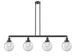 214-OB-G204-8 4-Light 52.625" Oil Rubbed Bronze Island Light - Seedy Beacon Glass - LED Bulb - Dimmensions: 52.625 x 8 x 12.875<br>Minimum Height : 22<br>Maximum Height : 46 - Sloped Ceiling Compatible: Yes