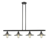 214-OB-G2 4-Light 53.125" Oil Rubbed Bronze Island Light - Clear Halophane Glass - LED Bulb - Dimmensions: 53.125 x 8.5 x 8<br>Minimum Height : 16.25<br>Maximum Height : 40.25 - Sloped Ceiling Compatible: Yes