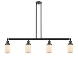 214-OB-G311 4-Light 49.125" Oil Rubbed Bronze Island Light - Matte White Cased Dover Glass - LED Bulb - Dimmensions: 49.125 x 4.5 x 10.75<br>Minimum Height : 20.75<br>Maximum Height : 44.75 - Sloped Ceiling Compatible: Yes