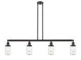 214-OB-G312 4-Light 49.125" Oil Rubbed Bronze Island Light - Clear Dover Glass - LED Bulb - Dimmensions: 49.125 x 4.5 x 10.75<br>Minimum Height : 20.75<br>Maximum Height : 44.75 - Sloped Ceiling Compatible: Yes