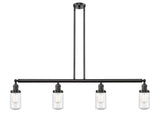 214-OB-G314 4-Light 49.125" Oil Rubbed Bronze Island Light - Seedy Dover Glass - LED Bulb - Dimmensions: 49.125 x 4.5 x 10.75<br>Minimum Height : 20.75<br>Maximum Height : 44.75 - Sloped Ceiling Compatible: Yes