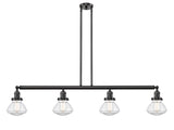 214-OB-G322 4-Light 51.375" Oil Rubbed Bronze Island Light - Clear Olean Glass - LED Bulb - Dimmensions: 51.375 x 6.375 x 8.75<br>Minimum Height : 21.875<br>Maximum Height : 45.875 - Sloped Ceiling Compatible: Yes
