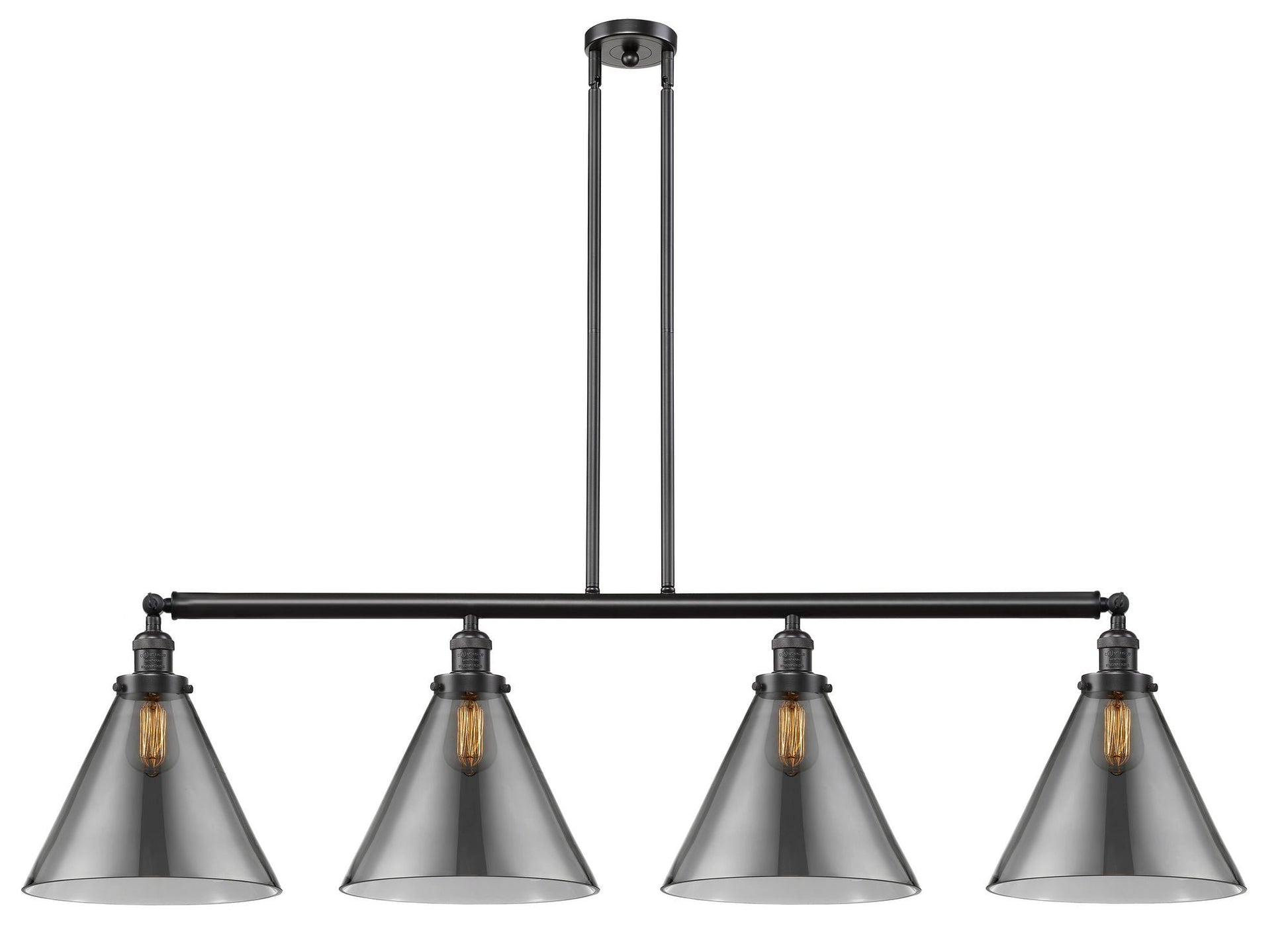 214-OB-G43-L 4-Light 56" Oil Rubbed Bronze Island Light - Plated Smoke Cone 12" Glass - LED Bulb - Dimmensions: 56 x 12 x 14<br>Minimum Height : 24.25<br>Maximum Height : 48.25 - Sloped Ceiling Compatible: Yes