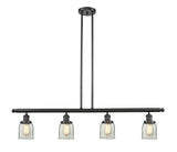 214-OB-G52 4-Light 49.625" Oil Rubbed Bronze Island Light - Clear Small Bell Glass - LED Bulb - Dimmensions: 49.625 x 5 x 10<br>Minimum Height : 20<br>Maximum Height : 44 - Sloped Ceiling Compatible: Yes