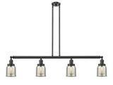 214-OB-G58-LED 4-Light 49.625" Bell Oil Rubbed Bronze Island Light - Silver Plated Mercury Small Bell Glass