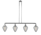 214-PC-G165 4-Light 51.625" Polished Chrome Island Light - Clear Crackle Geneseo Glass - LED Bulb - Dimmensions: 51.625 x 7 x 10<br>Minimum Height : 23<br>Maximum Height : 47 - Sloped Ceiling Compatible: Yes