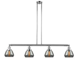 214-PC-G173 4-Light 51.375" Polished Chrome Island Light - Plated Smoke Fulton Glass - LED Bulb - Dimmensions: 51.375 x 6.75 x 10<br>Minimum Height : 19.5<br>Maximum Height : 43.5 - Sloped Ceiling Compatible: Yes