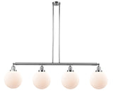 214-PC-G201-10 4-Light 54" Polished Chrome Island Light - Matte White Cased Beacon Glass - LED Bulb - Dimmensions: 54 x 10 x 14<br>Minimum Height : 24<br>Maximum Height : 48 - Sloped Ceiling Compatible: Yes