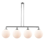 214-PC-G201-12 4-Light 56" Polished Chrome Island Light - Matte White Cased Beacon Glass - LED Bulb - Dimmensions: 56 x 12 x 16<br>Minimum Height : 26<br>Maximum Height : 50 - Sloped Ceiling Compatible: Yes