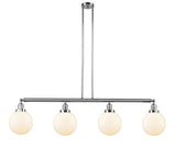 214-PC-G201-8 4-Light 52.625" Polished Chrome Island Light - Matte White Cased Beacon Glass - LED Bulb - Dimmensions: 52.625 x 8 x 12.875<br>Minimum Height : 22<br>Maximum Height : 46 - Sloped Ceiling Compatible: Yes