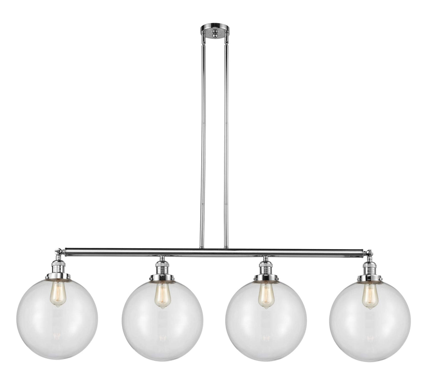 214-PC-G202-12 4-Light 56" Polished Chrome Island Light - Clear Beacon Glass - LED Bulb - Dimmensions: 56 x 12 x 16<br>Minimum Height : 26<br>Maximum Height : 50 - Sloped Ceiling Compatible: Yes