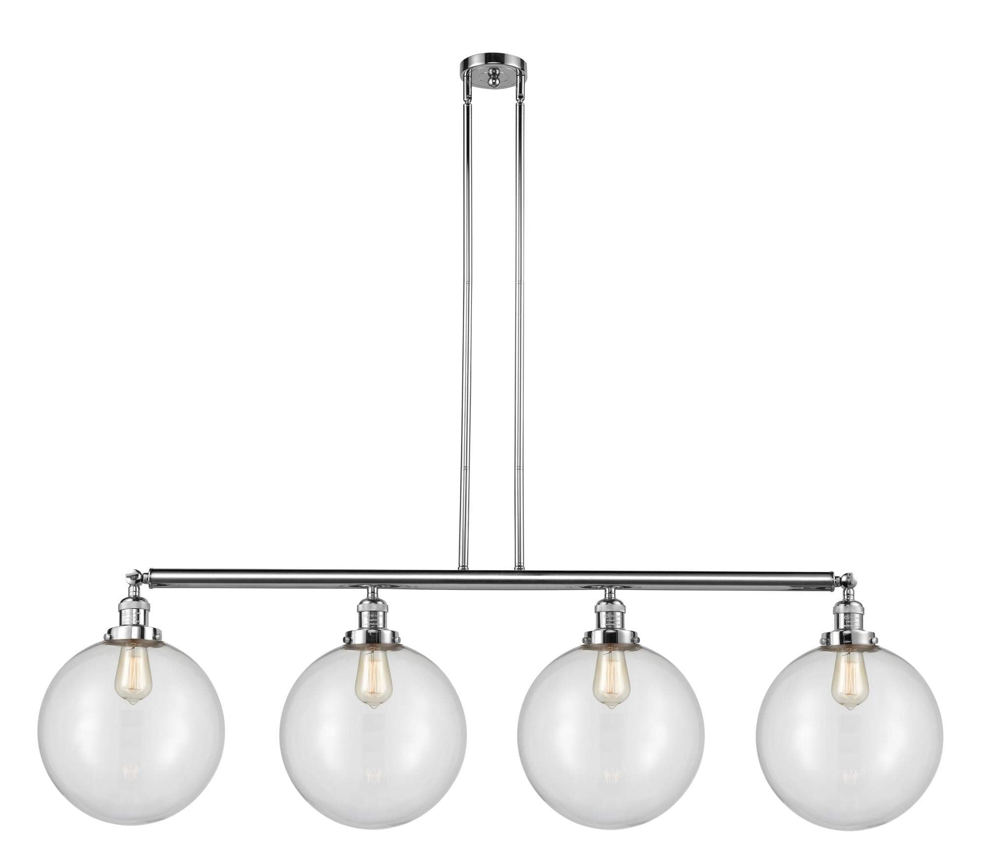 214-PC-G202-12 4-Light 56" Polished Chrome Island Light - Clear Beacon Glass - LED Bulb - Dimmensions: 56 x 12 x 16<br>Minimum Height : 26<br>Maximum Height : 50 - Sloped Ceiling Compatible: Yes