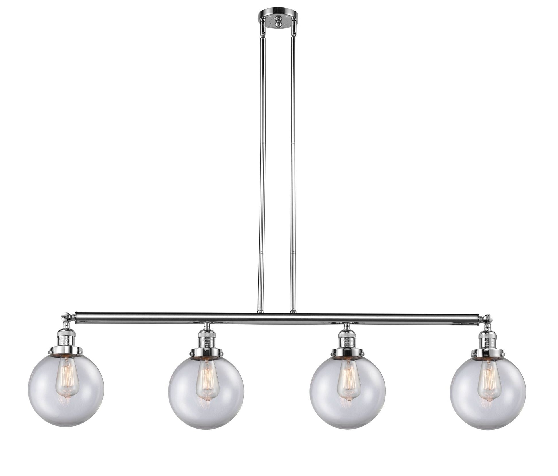 214-PC-G202-8 4-Light 52.625" Polished Chrome Island Light - Clear Beacon Glass - LED Bulb - Dimmensions: 52.625 x 8 x 12.875<br>Minimum Height : 22<br>Maximum Height : 46 - Sloped Ceiling Compatible: Yes