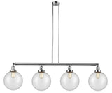 214-PC-G204-10 4-Light 54" Polished Chrome Island Light - Seedy Beacon Glass - LED Bulb - Dimmensions: 54 x 10 x 14<br>Minimum Height : 24<br>Maximum Height : 48 - Sloped Ceiling Compatible: Yes