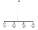 214-PC-G204-6 4-Light 50.625" Polished Chrome Island Light - Seedy Beacon Glass - LED Bulb - Dimmensions: 50.625 x 6 x 10.875<br>Minimum Height : 20<br>Maximum Height : 44 - Sloped Ceiling Compatible: Yes