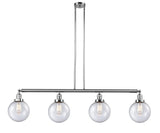 214-PC-G204-8 4-Light 52.625" Polished Chrome Island Light - Seedy Beacon Glass - LED Bulb - Dimmensions: 52.625 x 8 x 12.875<br>Minimum Height : 22<br>Maximum Height : 46 - Sloped Ceiling Compatible: Yes