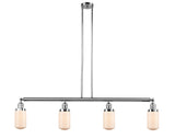 214-PC-G311 4-Light 49.125" Polished Chrome Island Light - Matte White Cased Dover Glass - LED Bulb - Dimmensions: 49.125 x 4.5 x 10.75<br>Minimum Height : 20.75<br>Maximum Height : 44.75 - Sloped Ceiling Compatible: Yes