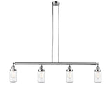214-PC-G314 4-Light 49.125" Polished Chrome Island Light - Seedy Dover Glass - LED Bulb - Dimmensions: 49.125 x 4.5 x 10.75<br>Minimum Height : 20.75<br>Maximum Height : 44.75 - Sloped Ceiling Compatible: Yes
