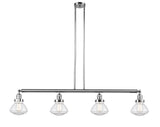 214-PC-G322 4-Light 51.375" Polished Chrome Island Light - Clear Olean Glass - LED Bulb - Dimmensions: 51.375 x 6.375 x 8.75<br>Minimum Height : 21.875<br>Maximum Height : 45.875 - Sloped Ceiling Compatible: Yes