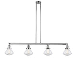 214-PC-G324 4-Light 51.375" Polished Chrome Island Light - Seedy Olean Glass - LED Bulb - Dimmensions: 51.375 x 6.375 x 8.75<br>Minimum Height : 21.875<br>Maximum Height : 45.875 - Sloped Ceiling Compatible: Yes