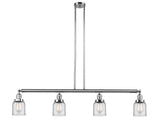 214-PC-G52 4-Light 49.625" Polished Chrome Island Light - Clear Small Bell Glass - LED Bulb - Dimmensions: 49.625 x 5 x 10<br>Minimum Height : 20<br>Maximum Height : 44 - Sloped Ceiling Compatible: Yes
