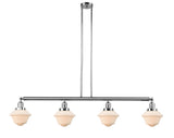 214-PC-G531 4-Light 52.125" Polished Chrome Island Light - Matte White Cased Small Oxford Glass - LED Bulb - Dimmensions: 52.125 x 7.75 x 10<br>Minimum Height : 20<br>Maximum Height : 44 - Sloped Ceiling Compatible: Yes