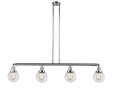 214-PC-G202-6 4-Light 50.625" Polished Chrome Island Light - Clear Beacon Glass - LED Bulb - Dimmensions: 50.625 x 6 x 10.875<br>Minimum Height : 20<br>Maximum Height : 44 - Sloped Ceiling Compatible: Yes