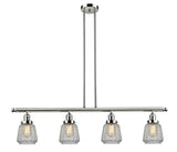 214-PN-G142 4-Light 50.875" Polished Nickel Island Light - Clear Chatham Glass - LED Bulb - Dimmensions: 50.875 x 6.25 x 10<br>Minimum Height : 21<br>Maximum Height : 45 - Sloped Ceiling Compatible: Yes