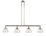 214-PN-G172 4-Light 51.375" Polished Nickel Island Light - Clear Fulton Glass - LED Bulb - Dimmensions: 51.375 x 6.75 x 10<br>Minimum Height : 19.5<br>Maximum Height : 43.5 - Sloped Ceiling Compatible: Yes