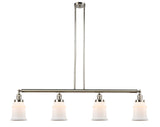 214-PN-G181 4-Light 50.625" Polished Nickel Island Light - Matte White Canton Glass - LED Bulb - Dimmensions: 50.625 x 6 x 11<br>Minimum Height : 21.5<br>Maximum Height : 45.5 - Sloped Ceiling Compatible: Yes