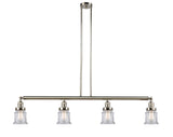 214-PN-G182S 4-Light 50.625" Polished Nickel Island Light - Clear Small Canton Glass - LED Bulb - Dimmensions: 50.625 x 6 x 11<br>Minimum Height : 19.75<br>Maximum Height : 43.75 - Sloped Ceiling Compatible: Yes
