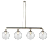 214-PN-G202-10 4-Light 54" Polished Nickel Island Light - Clear Beacon Glass - LED Bulb - Dimmensions: 54 x 10 x 14<br>Minimum Height : 24<br>Maximum Height : 48 - Sloped Ceiling Compatible: Yes
