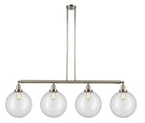 214-PN-G202-12 4-Light 56" Polished Nickel Island Light - Clear Beacon Glass - LED Bulb - Dimmensions: 56 x 12 x 16<br>Minimum Height : 26<br>Maximum Height : 50 - Sloped Ceiling Compatible: Yes