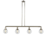214-PN-G202-6 4-Light 50.625" Polished Nickel Island Light - Clear Beacon Glass - LED Bulb - Dimmensions: 50.625 x 6 x 10.875<br>Minimum Height : 20<br>Maximum Height : 44 - Sloped Ceiling Compatible: Yes
