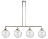 214-PN-G204-10 4-Light 54" Polished Nickel Island Light - Seedy Beacon Glass - LED Bulb - Dimmensions: 54 x 10 x 14<br>Minimum Height : 24<br>Maximum Height : 48 - Sloped Ceiling Compatible: Yes