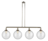 214-PN-G204-12 4-Light 56" Polished Nickel Island Light - Seedy Beacon Glass - LED Bulb - Dimmensions: 56 x 12 x 16<br>Minimum Height : 26<br>Maximum Height : 50 - Sloped Ceiling Compatible: Yes