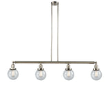 214-PN-G204-6 4-Light 50.625" Polished Nickel Island Light - Seedy Beacon Glass - LED Bulb - Dimmensions: 50.625 x 6 x 10.875<br>Minimum Height : 20<br>Maximum Height : 44 - Sloped Ceiling Compatible: Yes