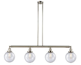 214-PN-G204-8 4-Light 52.625" Polished Nickel Island Light - Seedy Beacon Glass - LED Bulb - Dimmensions: 52.625 x 8 x 12.875<br>Minimum Height : 22<br>Maximum Height : 46 - Sloped Ceiling Compatible: Yes