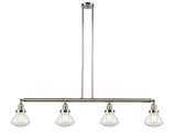 214-PN-G322 4-Light 51.375" Polished Nickel Island Light - Clear Olean Glass - LED Bulb - Dimmensions: 51.375 x 6.375 x 8.75<br>Minimum Height : 21.875<br>Maximum Height : 45.875 - Sloped Ceiling Compatible: Yes